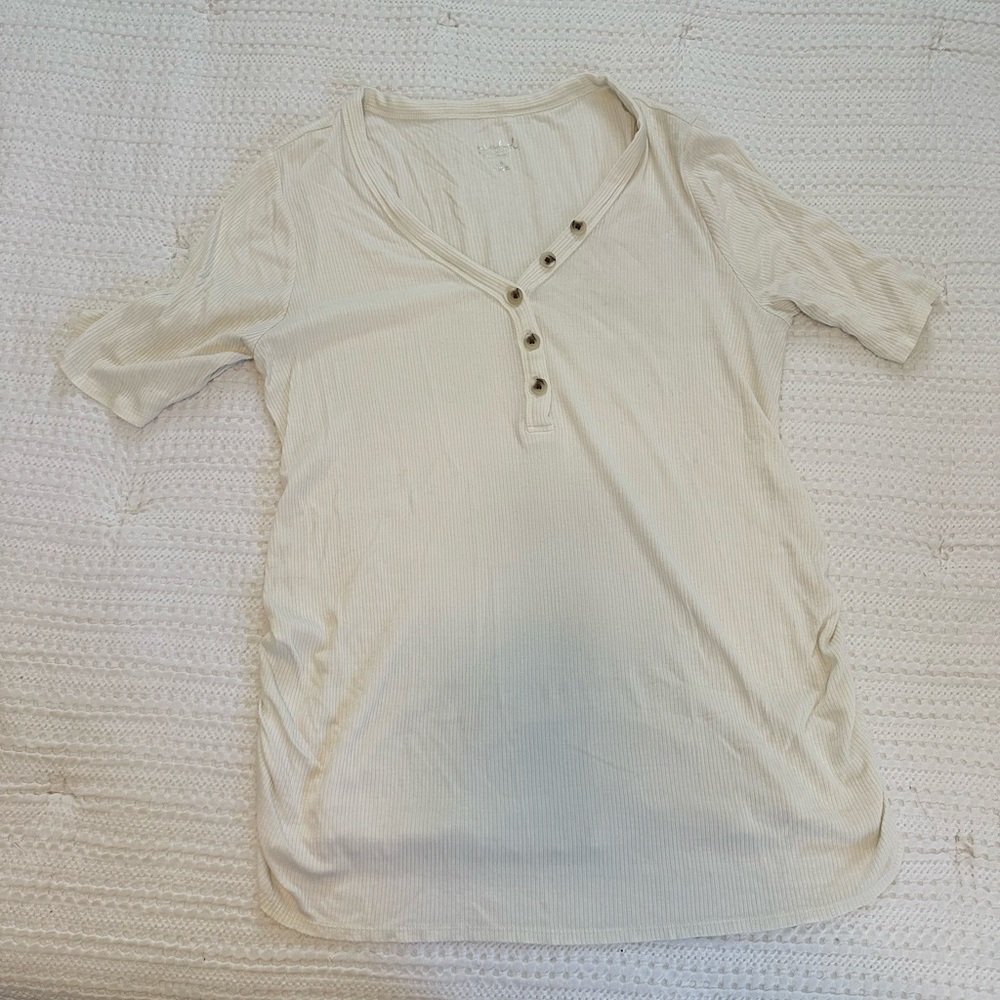 White Maternity Short Sleeve Henley Top Size XXL